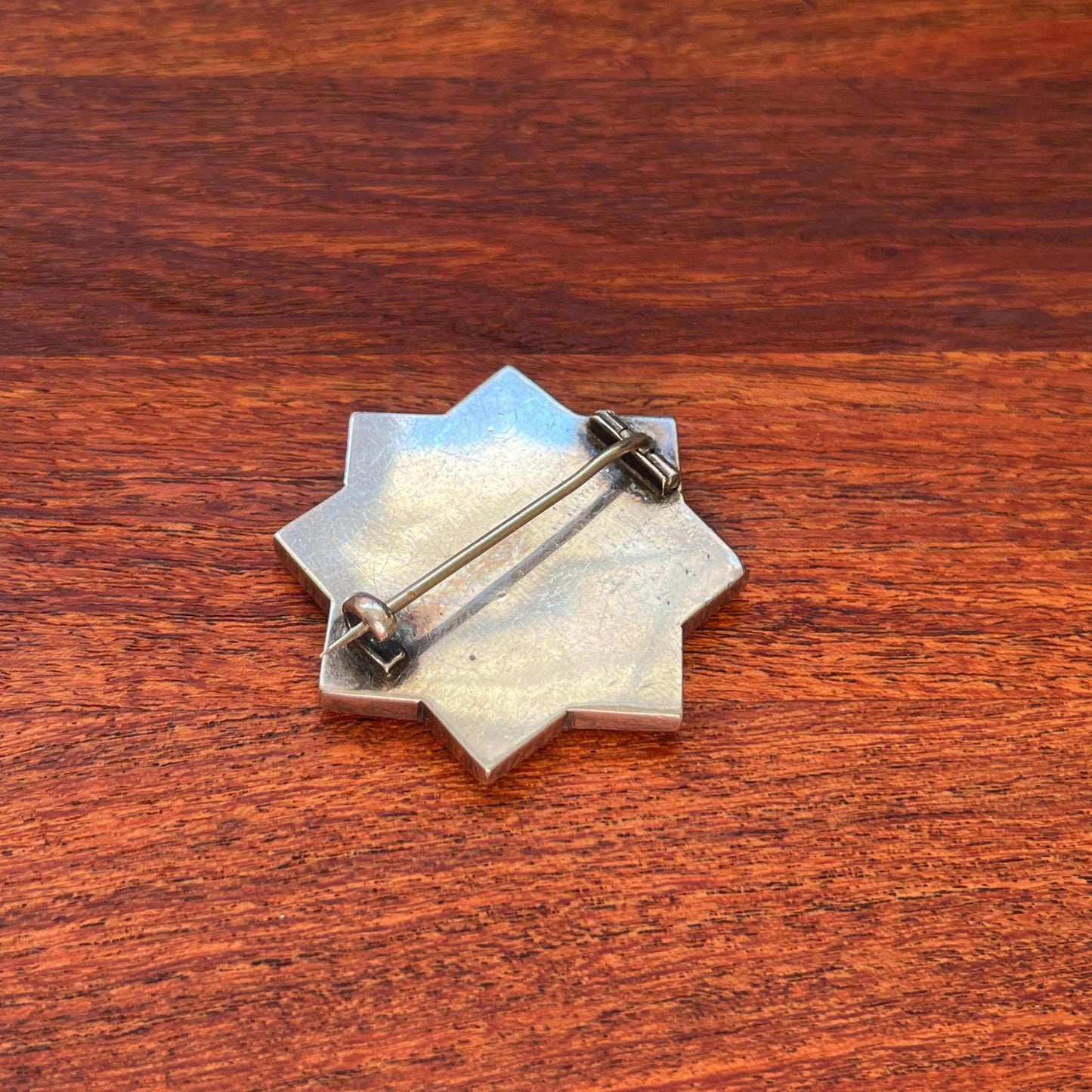 19th c. Sterling Silver Tigers Eye Star Brooch