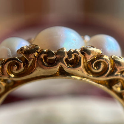 c. 1900 18k Gold Pearl Diamond Ring