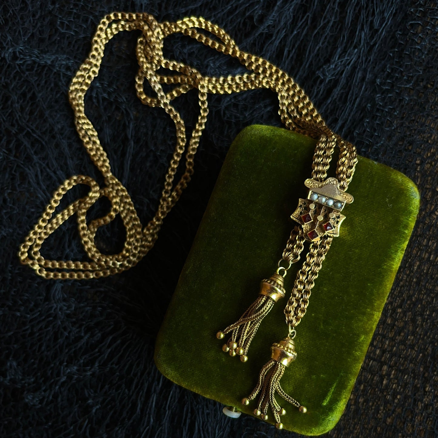 c. 1880s 14k Gold Tassel Slide Chain Necklace