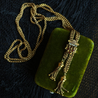 c. 1880s 14k Gold Tassel Slide Chain Necklace
