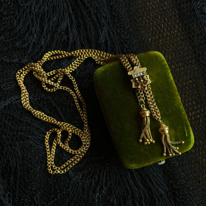 c. 1880s 14k Gold Tassel Slide Chain Necklace
