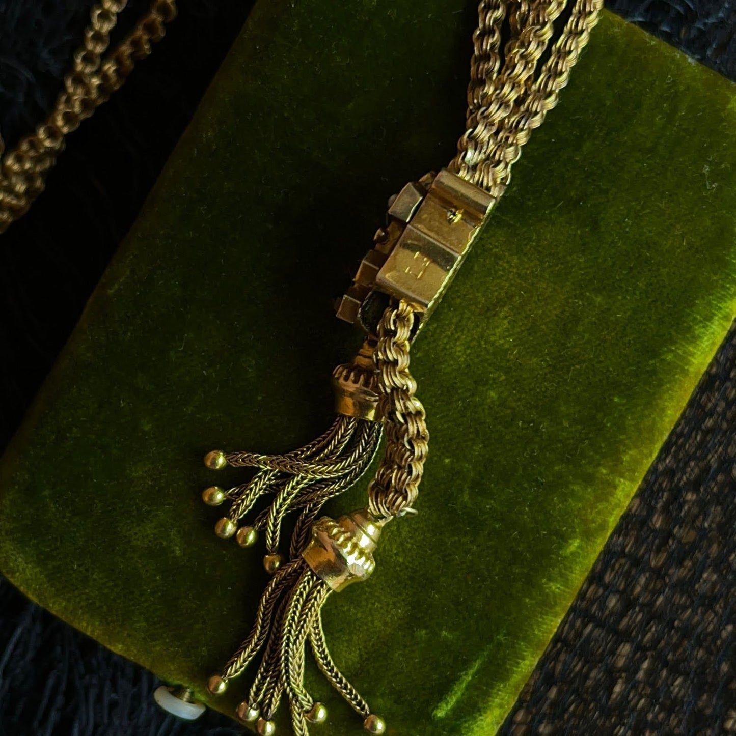 c. 1880s 14k Gold Tassel Slide Chain Necklace