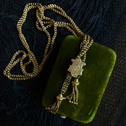 c. 1880s 14k Gold Tassel Slide Chain Necklace