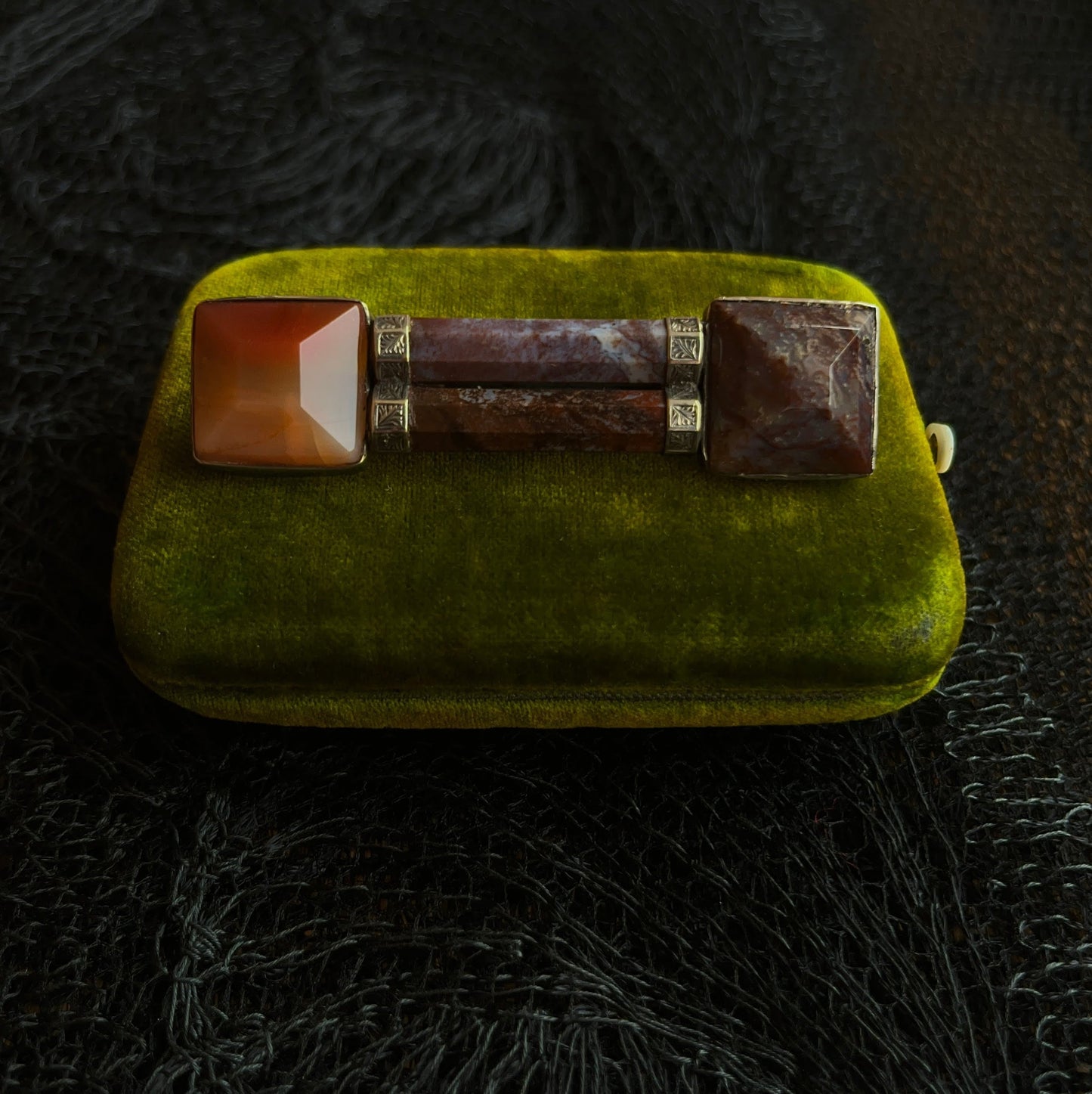 Mid-19th c. Sterling Silver Scottish Agate Brooch