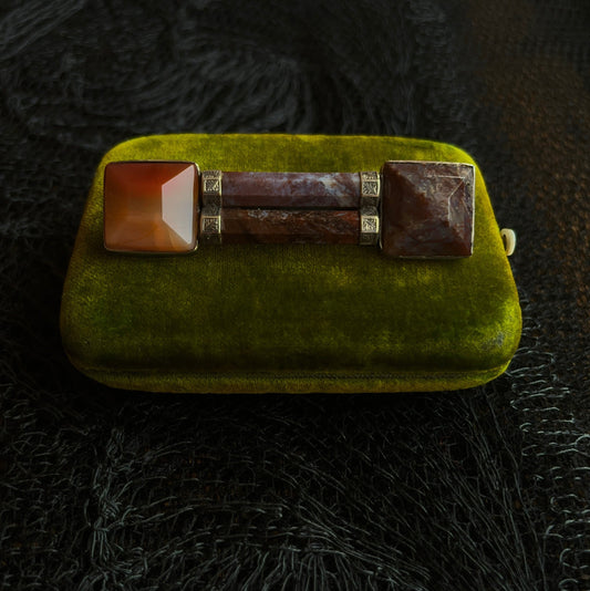 Mid-19th c. Sterling Silver Scottish Agate Brooch