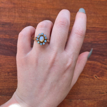 Vintage 10k Gold Opal Cluster Ring