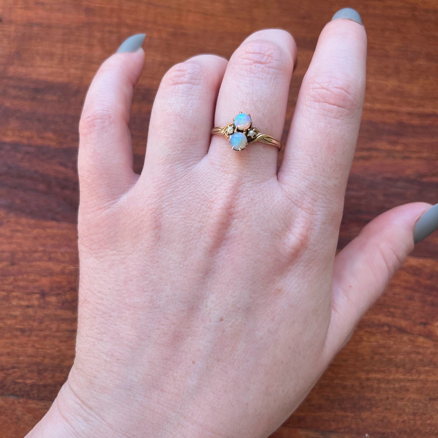 c. 1900s 14k Gold Opal + Seed Pearl Ring