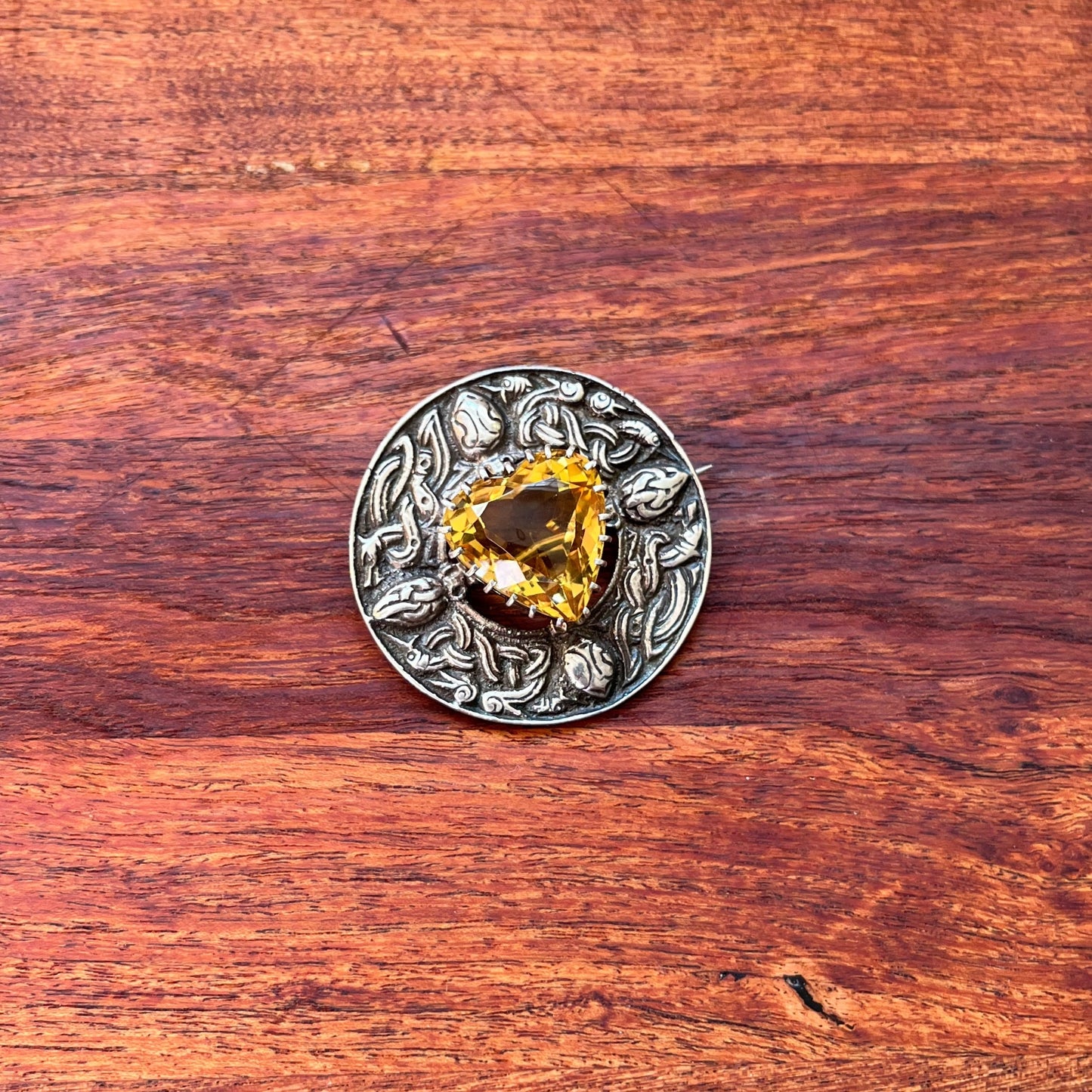 1948 Sterling Silver Scottish Citrine Heart Brooch