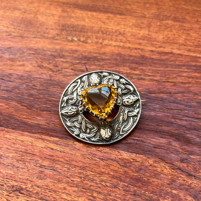 1948 Sterling Silver Scottish Citrine Heart Brooch