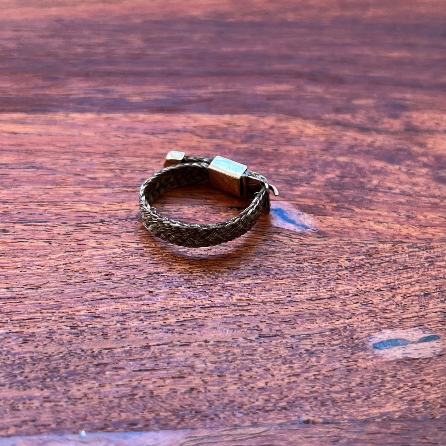 c. 1860s-1880s Woven Hair + 14k Buckle Ring