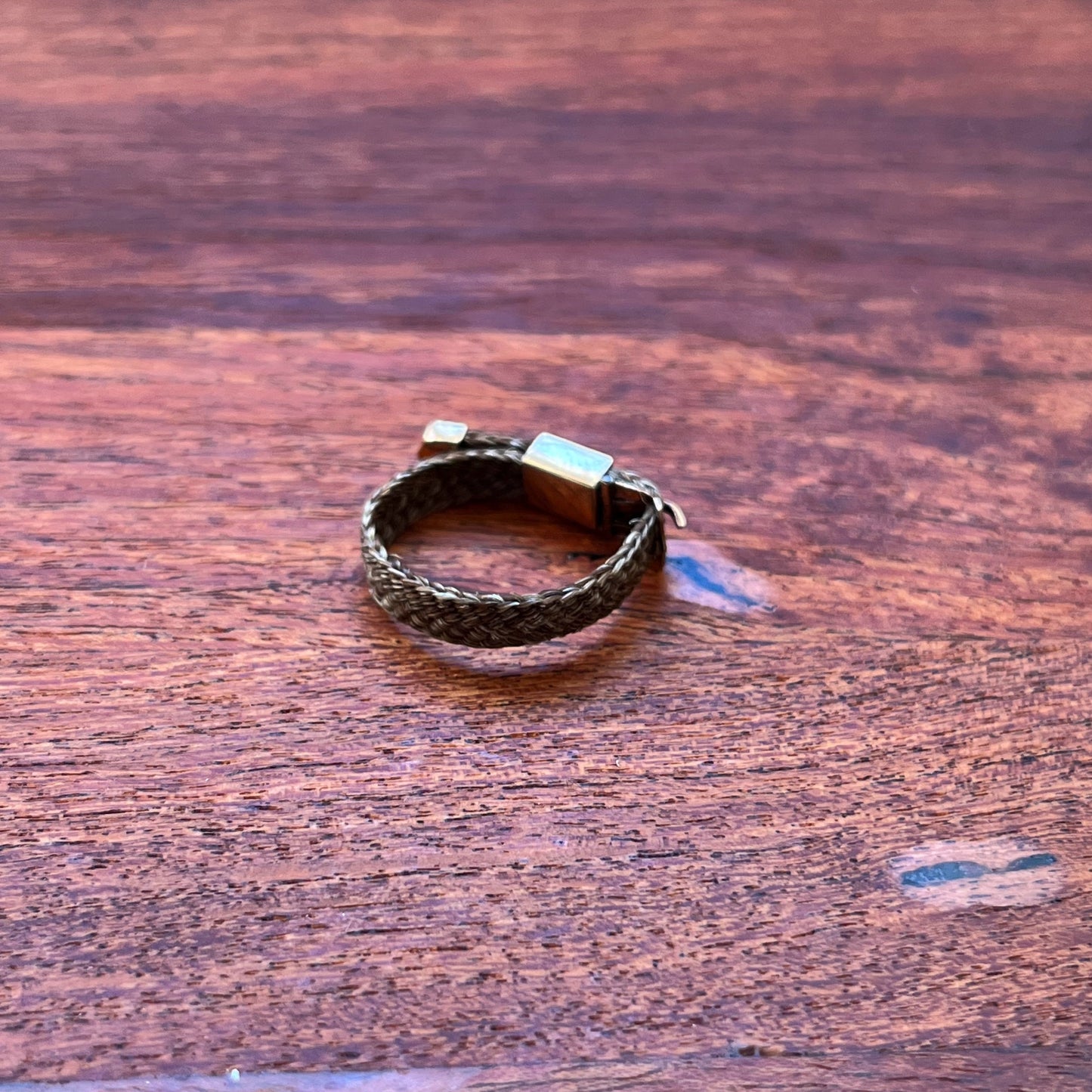 c. 1860s-1880s Woven Hair + 14k Buckle Ring