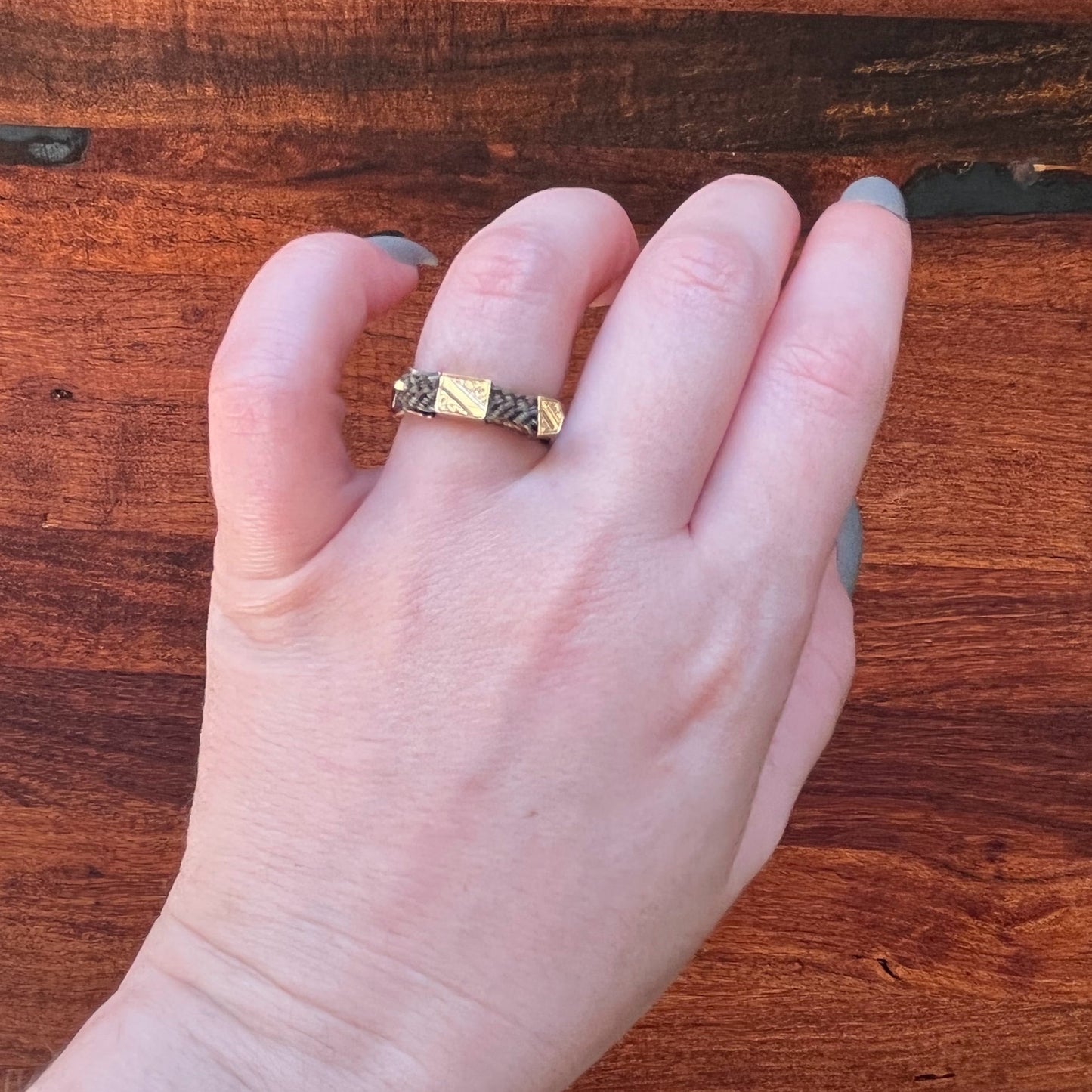 c. 1860s-1880s Woven Hair + 14k Buckle Ring
