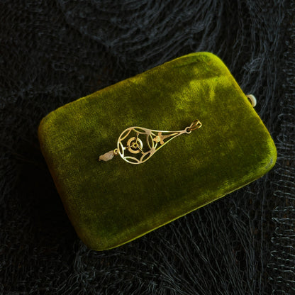 c. 1910s 10k Gold Diamond Pearl Lavalier Pendant