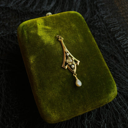 c. 1910s 10k Gold Forget Me Not Lavalier Pendant