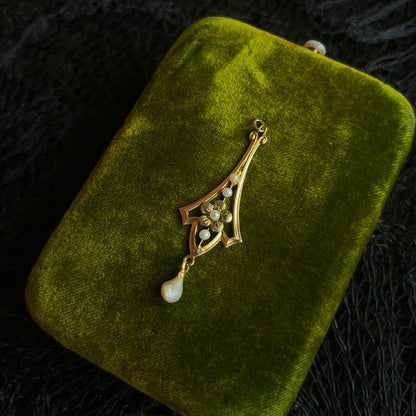 c. 1910s 10k Gold Forget Me Not Lavalier Pendant