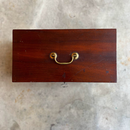 1810s Wooden Jewelry Box with Mirror + Key