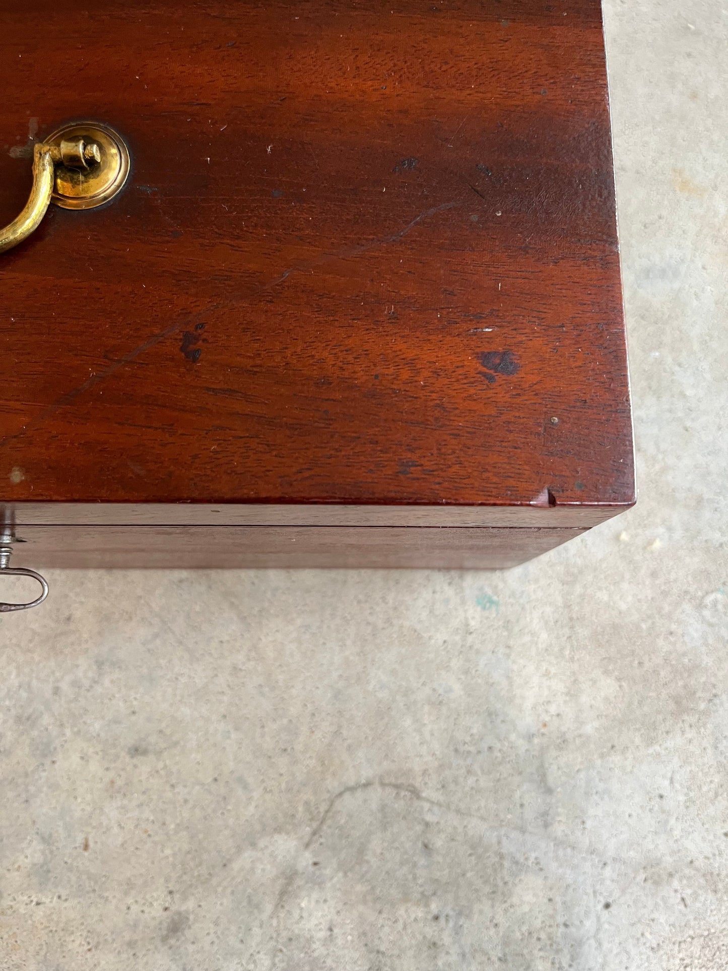 1810s Wooden Jewelry Box with Mirror + Key