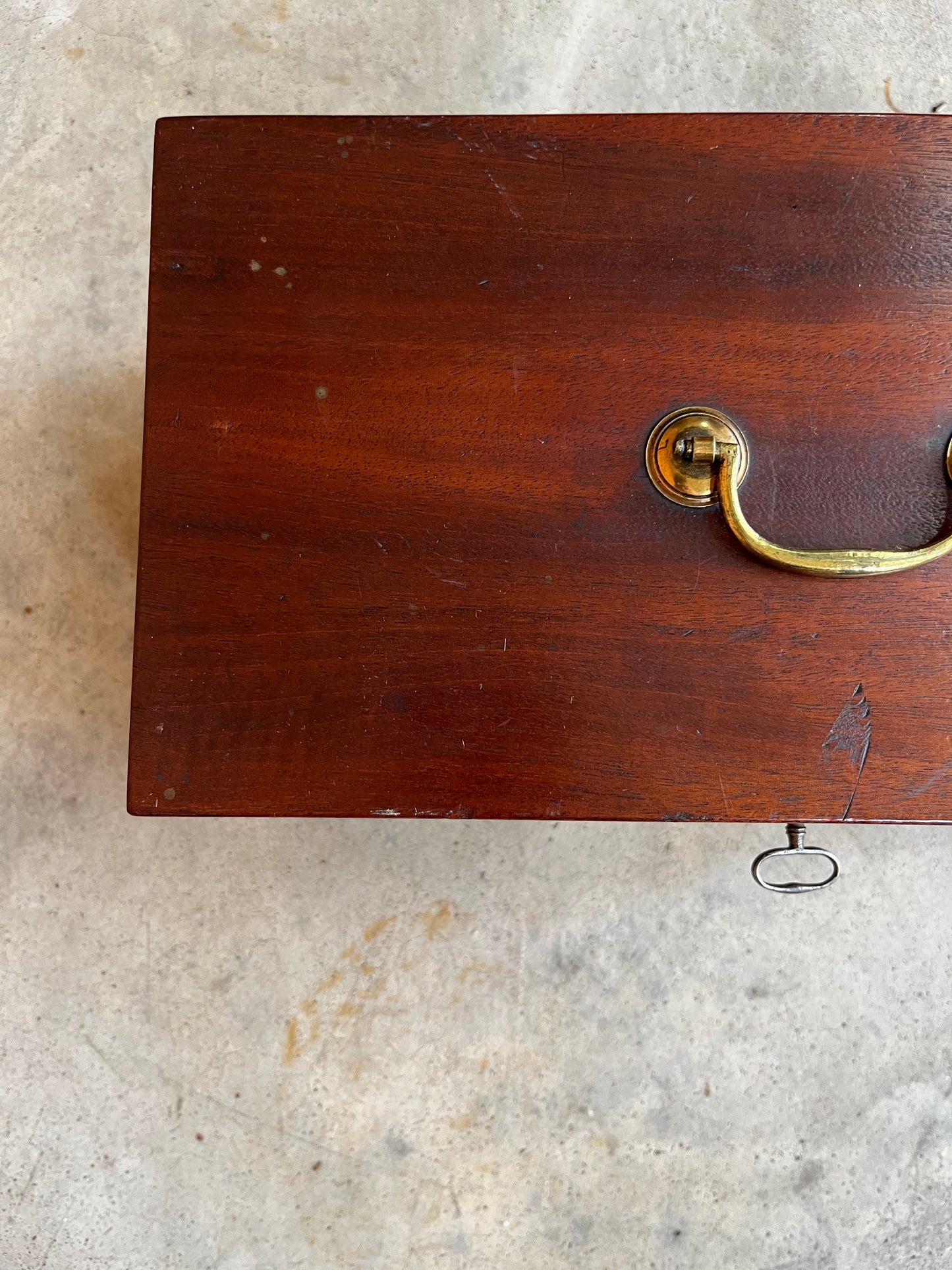 1810s Wooden Jewelry Box with Mirror + Key
