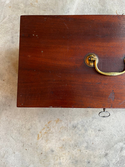 1810s Wooden Jewelry Box with Mirror + Key