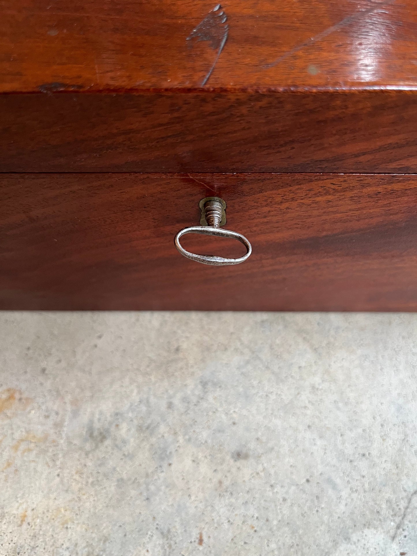 1810s Wooden Jewelry Box with Mirror + Key