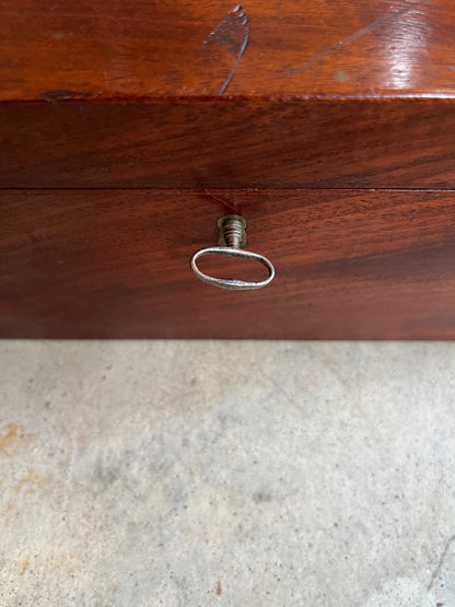 1810s Wooden Jewelry Box with Mirror + Key