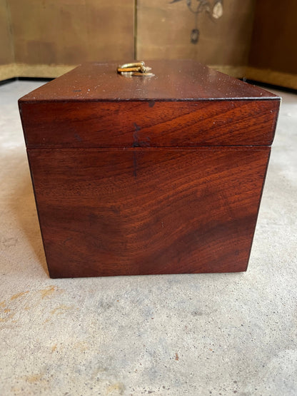 1810s Wooden Jewelry Box with Mirror + Key