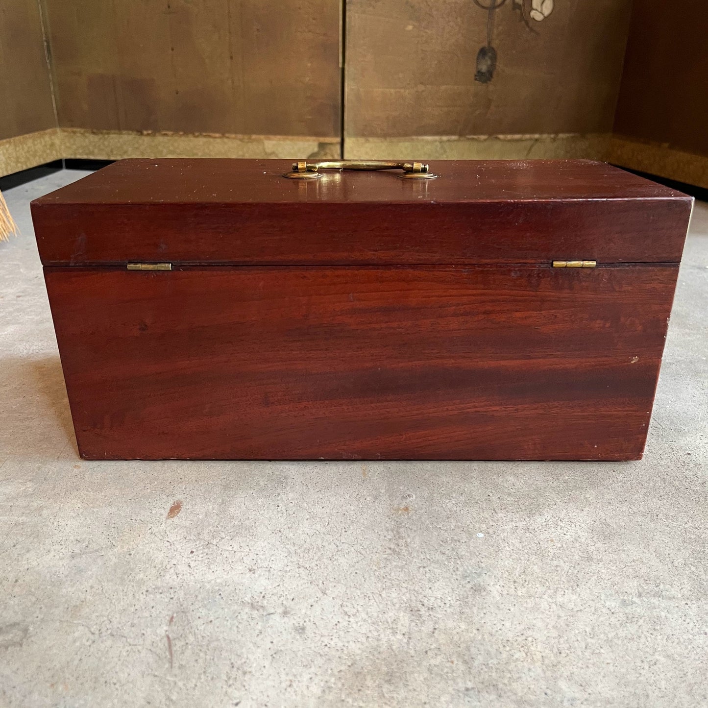 1810s Wooden Jewelry Box with Mirror + Key