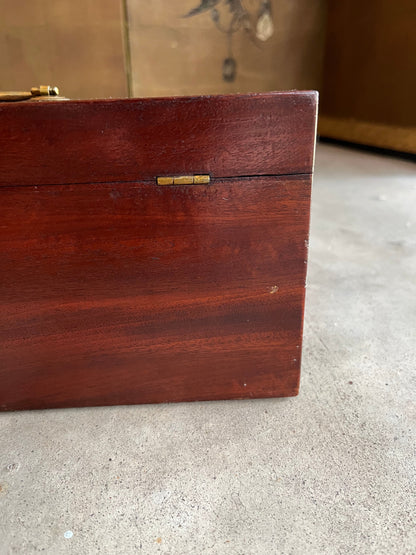 1810s Wooden Jewelry Box with Mirror + Key