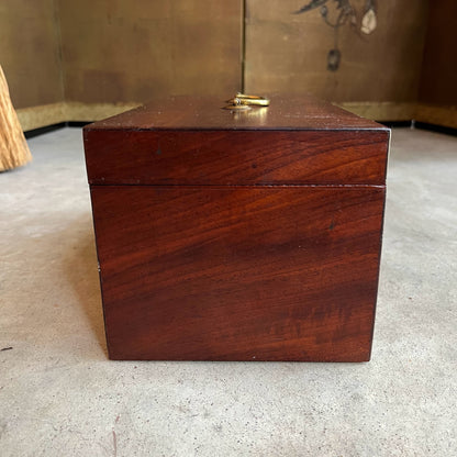 1810s Wooden Jewelry Box with Mirror + Key
