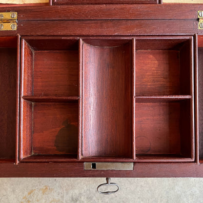 1810s Wooden Jewelry Box with Mirror + Key