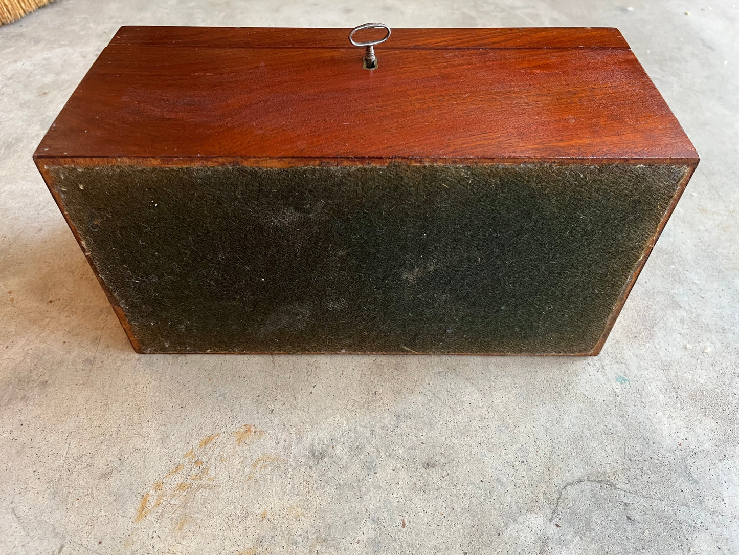 1810s Wooden Jewelry Box with Mirror + Key