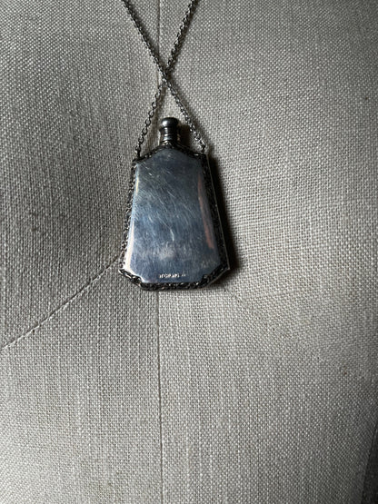 Art Deco Silver Guilloche Enamel Perfume Bottle Necklace
