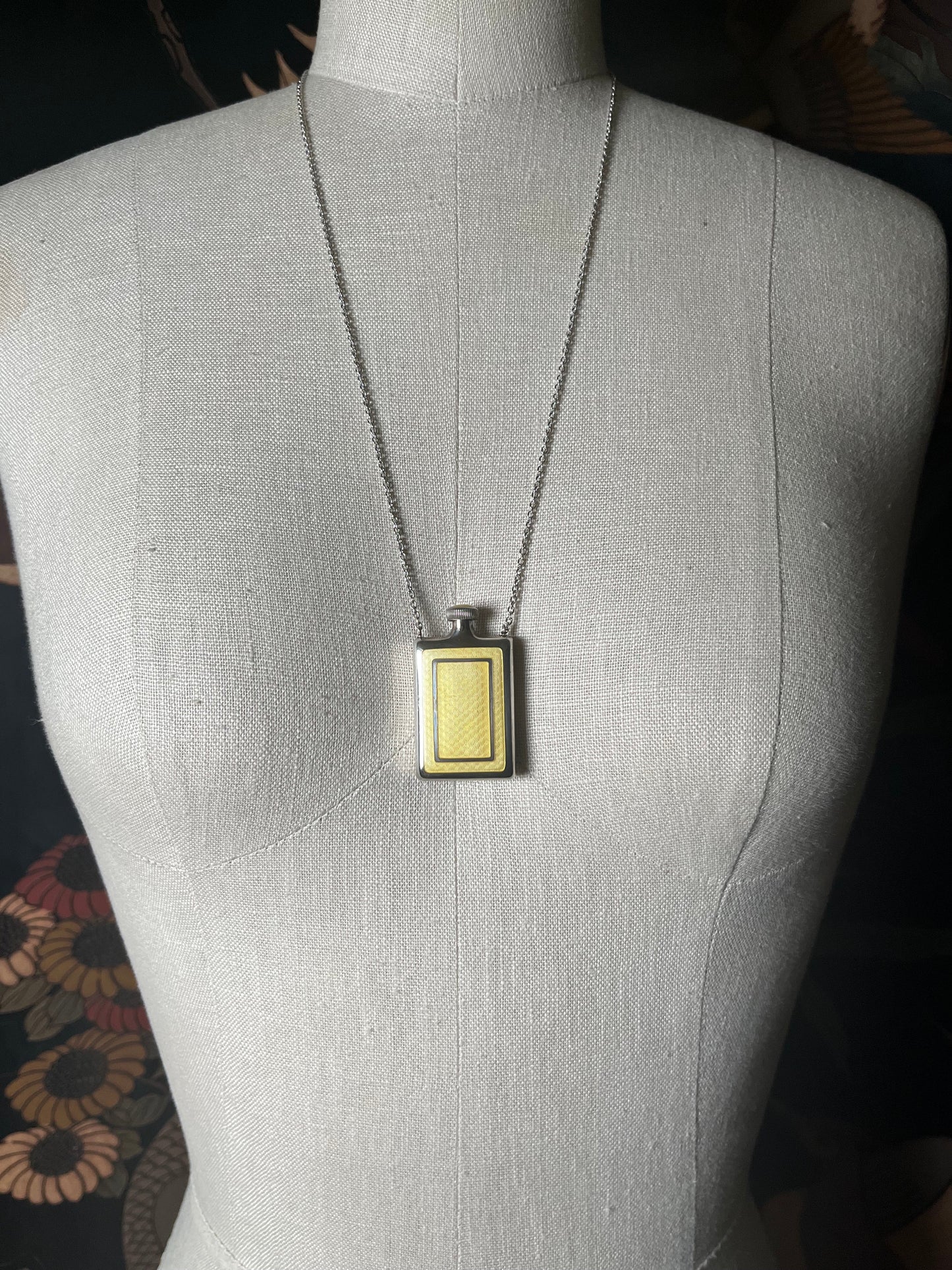 Art Deco Silver Guilloche Enamel Bottle Necklace