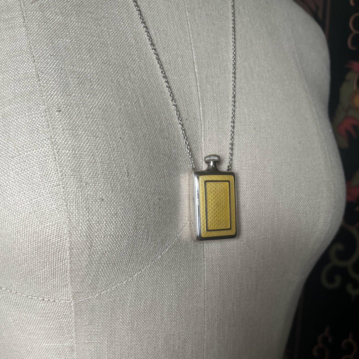 Art Deco Silver Guilloche Enamel Bottle Necklace