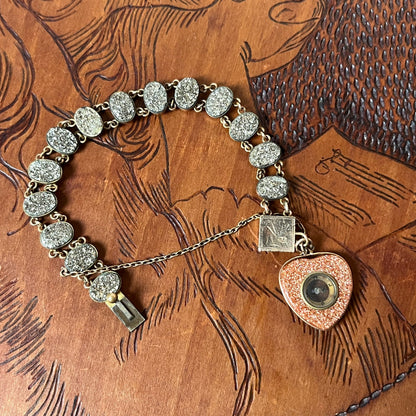 Victorian Pyrite Bracelet with Goldstone Heart Compass