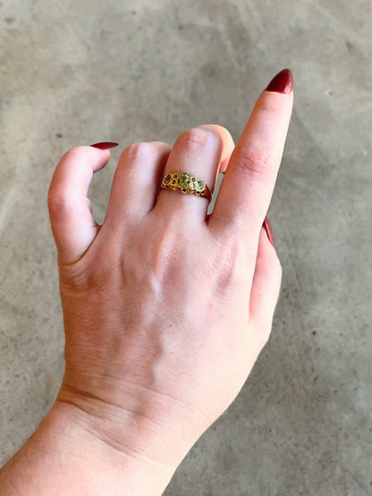 1916 18k Gold Peridot + Diamond Ring