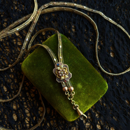 c. 1870s-1880s 14k Gold Unusual Long Guard Chain Necklace