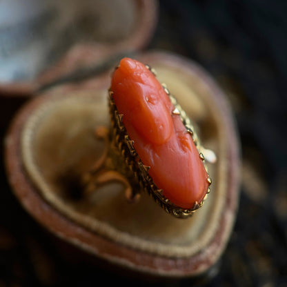 c. 1910s 10k Gold Coral Cameo Ring