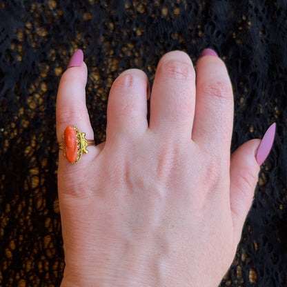 c. 1910s 10k Gold Coral Cameo Ring