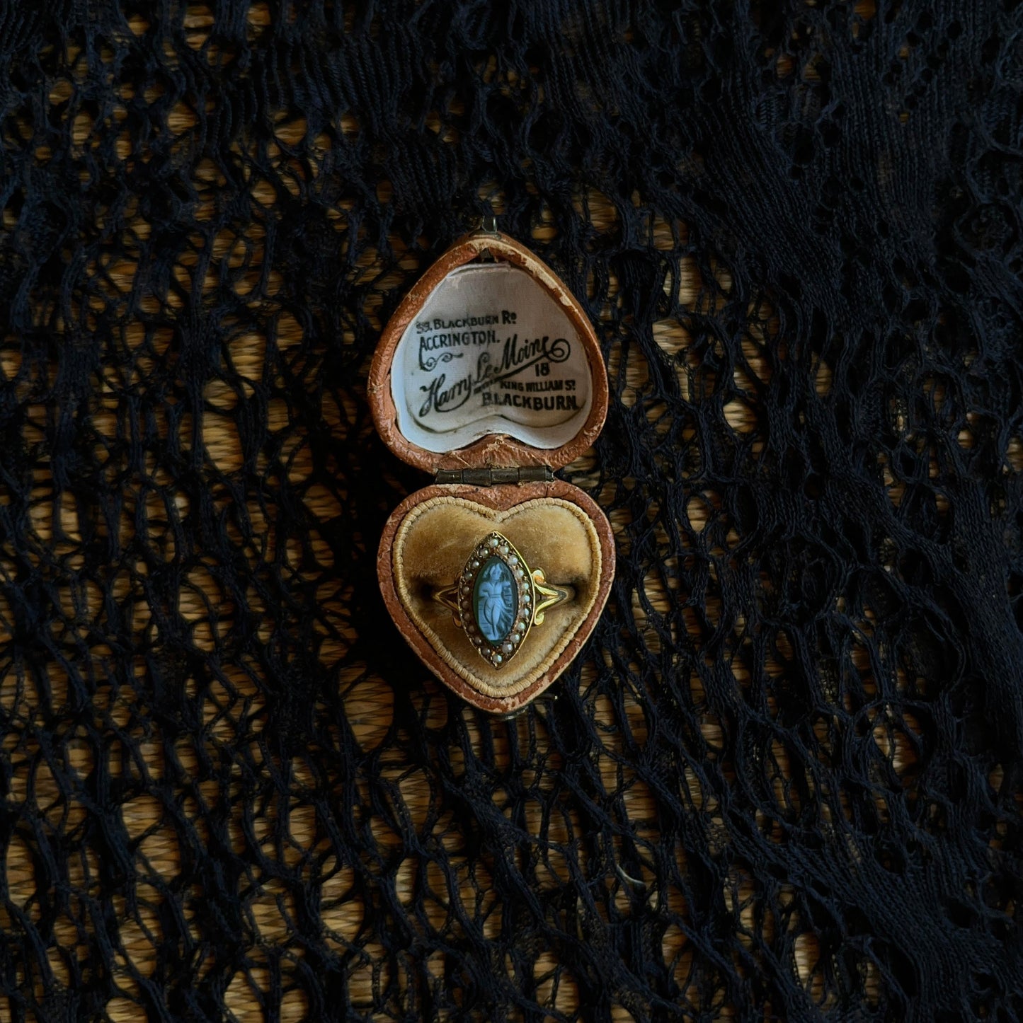 c. 1910s-1920s 14k Gold Green Agate Cameo Ring