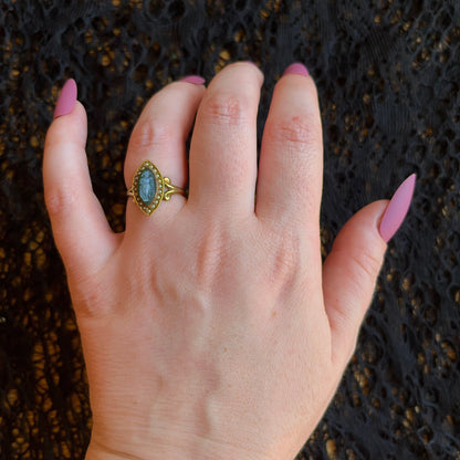 c. 1910s-1920s 14k Gold Green Agate Cameo Ring