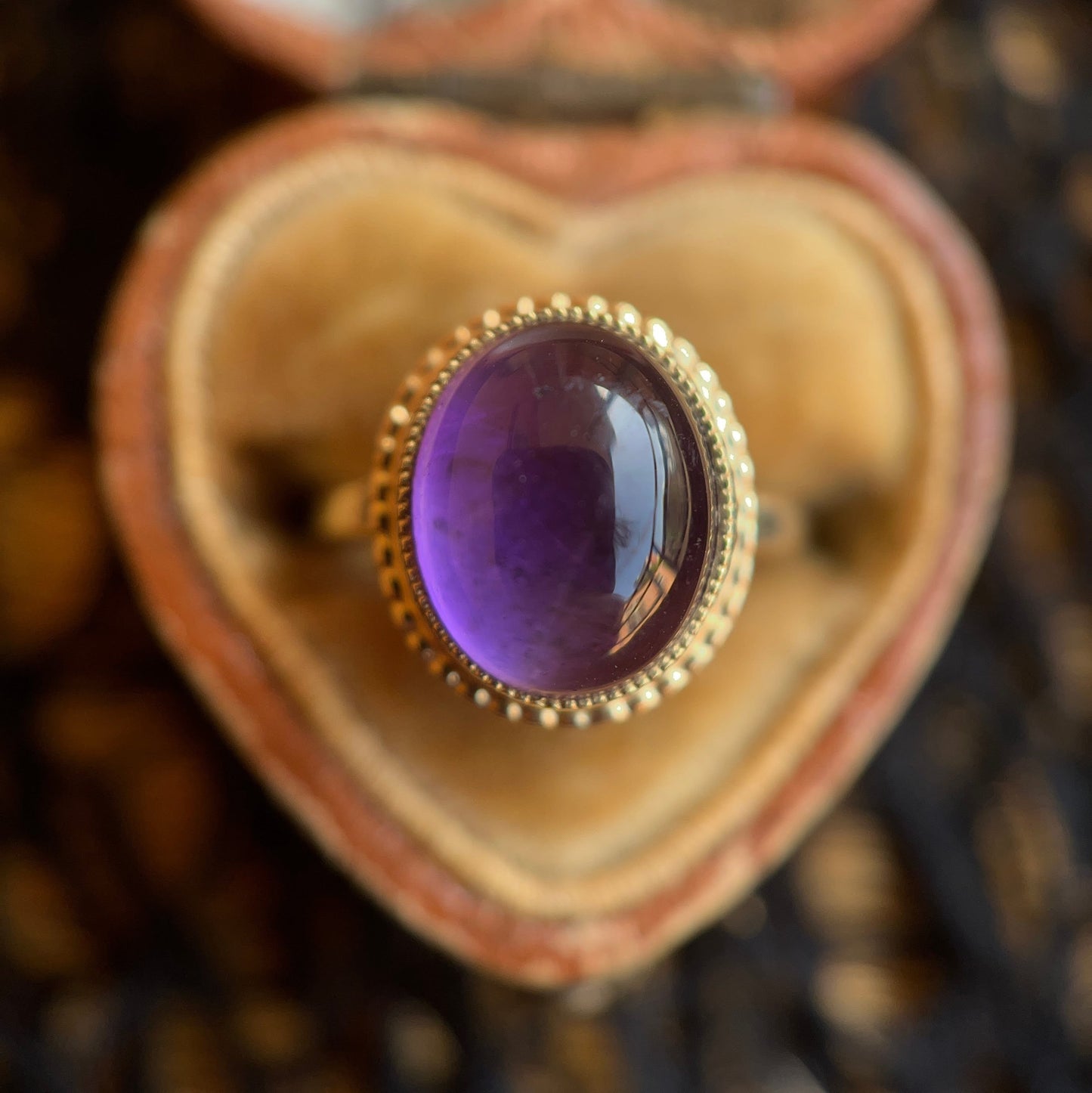 c. 1930s-1940s 14k Gold Amethyst Cabochon Ring