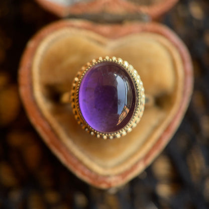 c. 1930s-1940s 14k Gold Amethyst Cabochon Ring