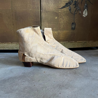 c. 1840s-1860s Moire Silk Side Lacing Boots
