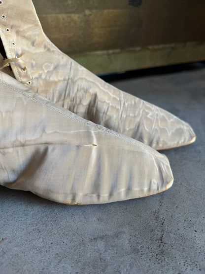 c. 1840s-1860s Moire Silk Side Lacing Boots