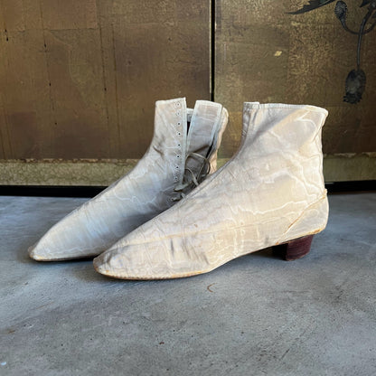 c. 1840s-1860s Moire Silk Side Lacing Boots