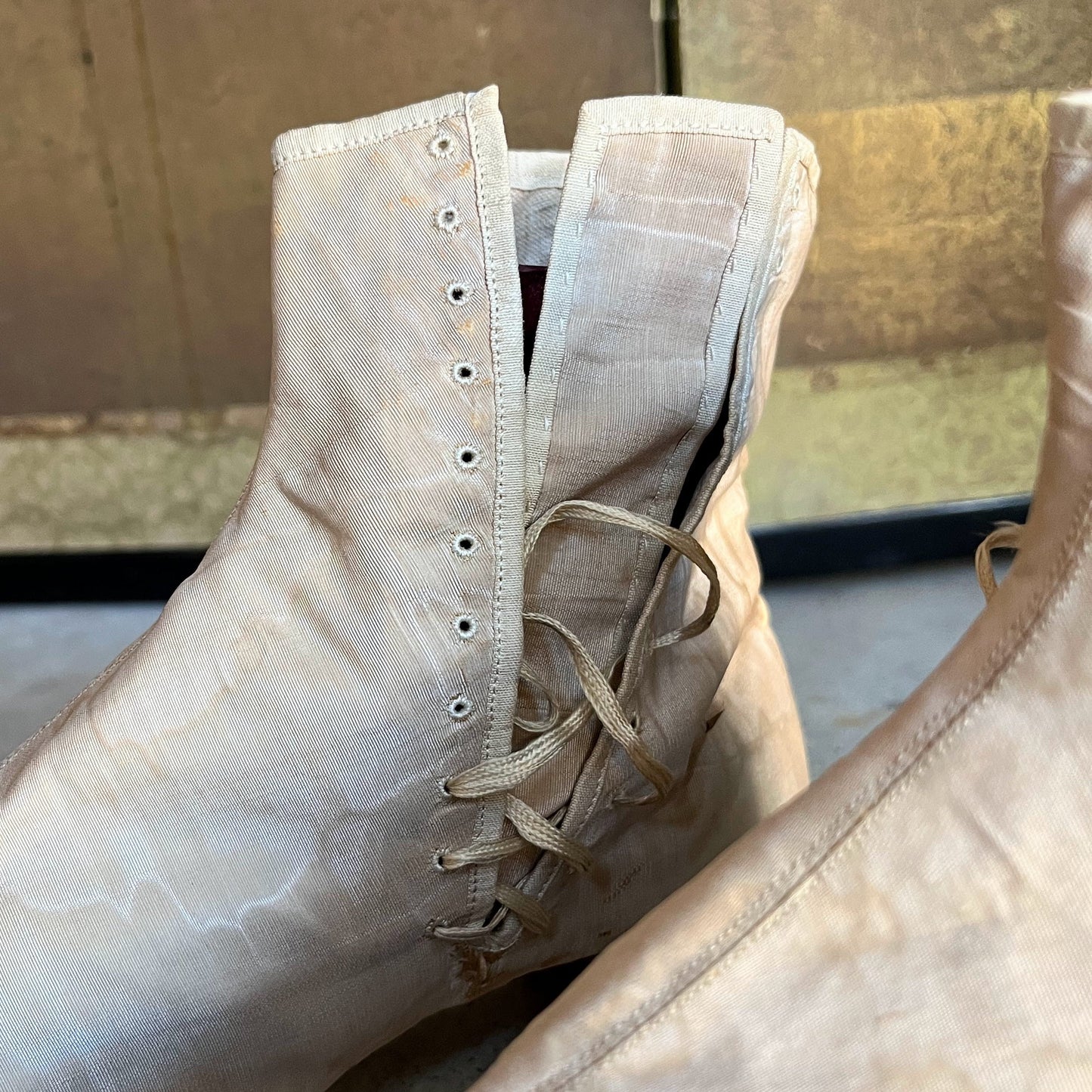 c. 1840s-1860s Moire Silk Side Lacing Boots