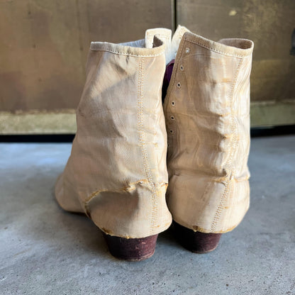 c. 1840s-1860s Moire Silk Side Lacing Boots