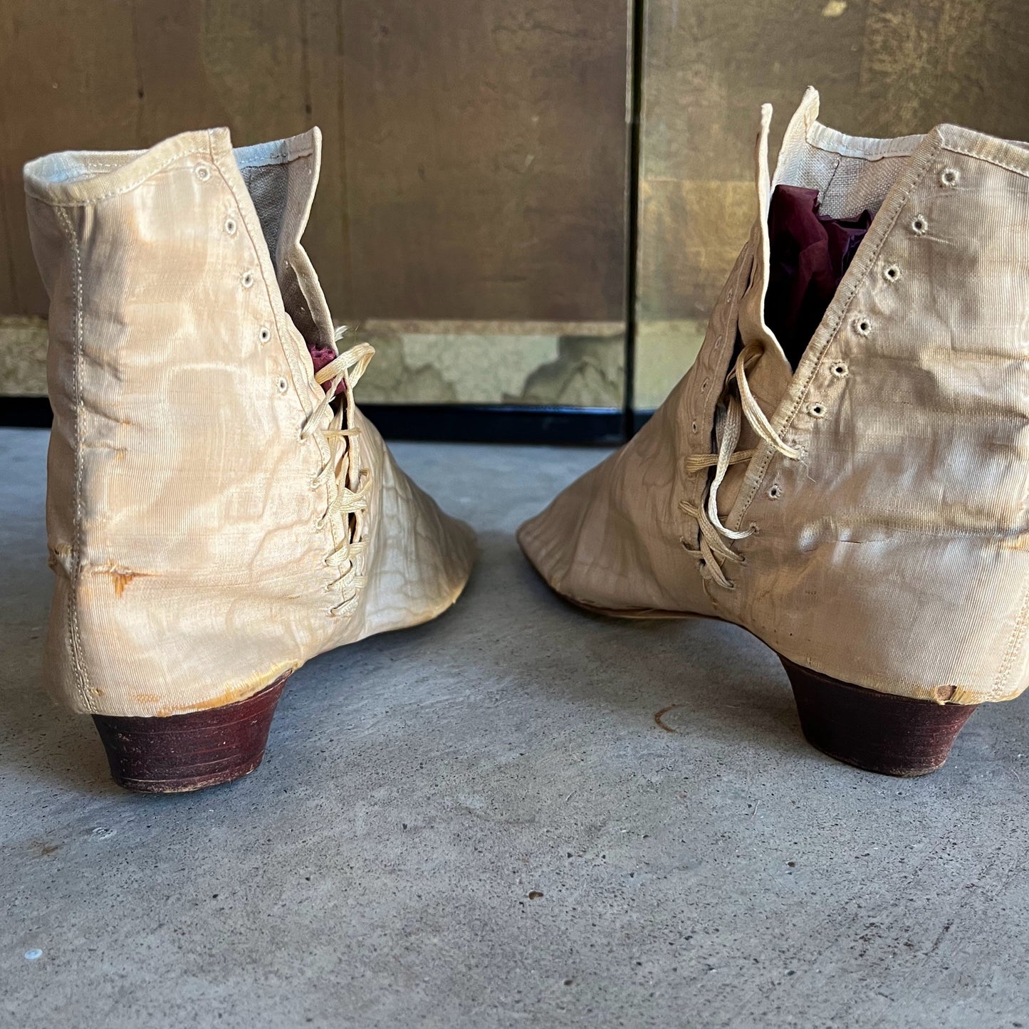 c. 1840s-1860s Moire Silk Side Lacing Boots