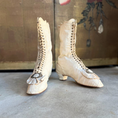 c. 1870 White Fabric Boots